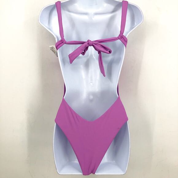 L*SPACE Kendal One Piece Swimsuit Small Purple Lavender Cut Out Tie Back NWT - Picture 6 of 12